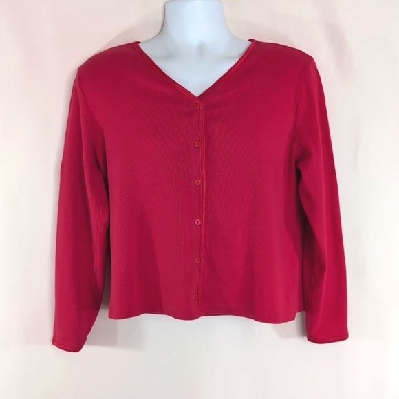 Liz Claiborne Liz Wear Petites Bright Red Cotton Blend Cardigan Sweater Size MP - Picture 1 of 7